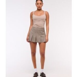 Abercrombie & Fitch Mid Rise Wide Pleated Mini Skort Women's Brown Size L EUC